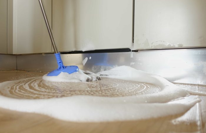 spilled water from a dish washer on kitchen floor